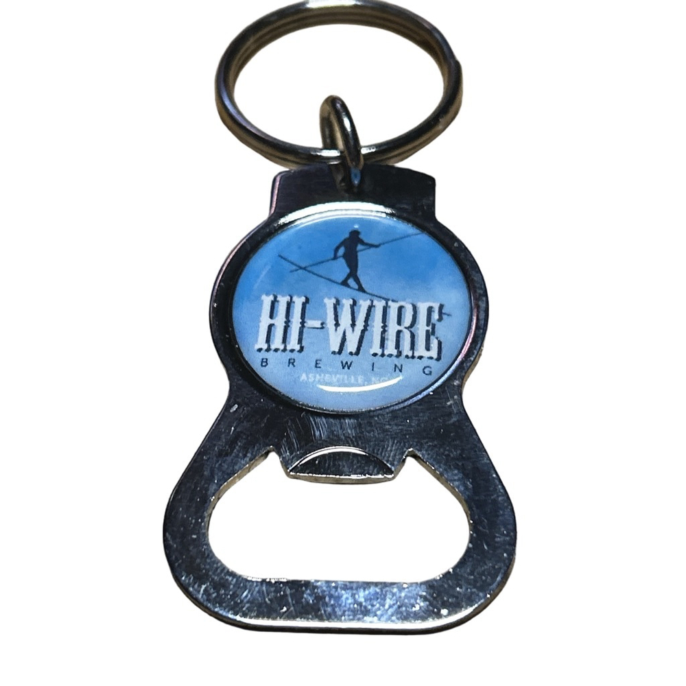 Hi-Wire Brewing Bottle Opener Keychain Unisex Silver Blue